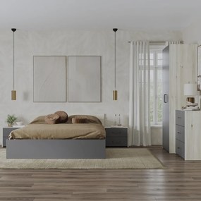 Malmo V2 hálószoba szett 140 x 200 cm-es ággyal, Fehér tölgy / Antracit
