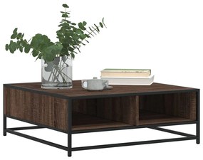 barna tölgy színű szerelt fa és fém dohányzóasztal 80x80x30 cm