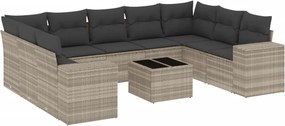 vidaXL 10 részes világosszürke polyrattan kerti ülőgarnitúra párnákkal