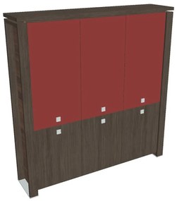Verno+ magas szekrény 200 x 46 x 210 cm, kombinált ajtó, antracit tölgy / piros