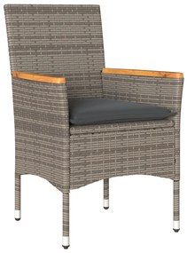 7 részes Kerti Étkezőszett Párnákkal Szürke Poly Rattan
