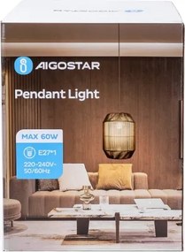 Aigostar - Kábeles függeszték 1xE27/60W/230V, fekete, átmérő 23 cm