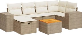 vidaXL 7 részes bézs polyrattan kerti ülőgarnitúra párnákkal