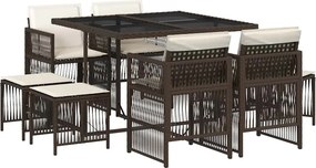 vidaXL 9 részes barna polyrattan kerti étkezőgarnitúra párnákkal