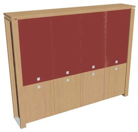 Verno+ magas szekrény 260 x 46 x 210 cm, kombinált ajtó, világos tölgy / piros