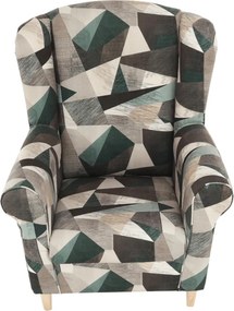 Füles fotel puffal, szövet barna-zöld minta, ASTRID