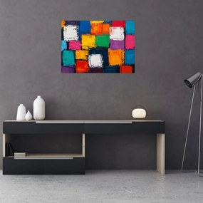 Üveg kép - Színes négyzetek festménye (70x50 cm)