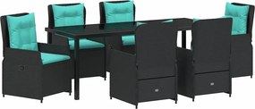 vidaXL Kert étkező szett 7 pcs Fekete Poli rattan