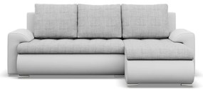 Tokio sarokkanapé, 2 ágyneműtartóval, fonott + műbőr, jobboldali, szürke - fehér