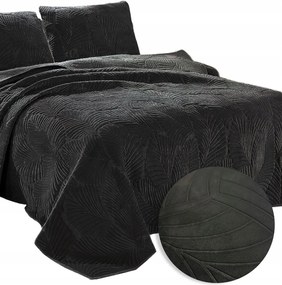 Ágytakaró kanapéra 160x200 Fekete Steppelt bársony velúr levél mintás