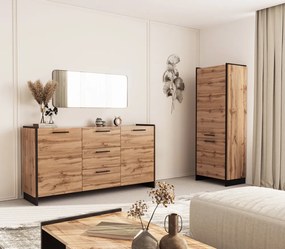 Komód, wotan tölgy/fekete, AMONI 2D3S