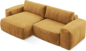 Mustársárga zsenília kinyitható sarokkanapé (bal oldali-heverő résszel) Kuki – Makamii