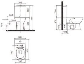 CeraStyle Duru perem nélküli monoblok Wc + Bidet 2in1, Wc tartály, öblítőszelep, mély öblítésű