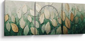 Kép - Arany-zöld levelek (órával) (90x30 cm)