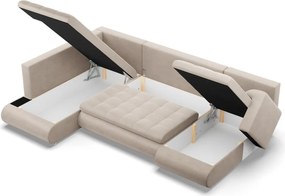 Tokio U sarokkanapé, 3 ágyneműtartóval, bársony, baloldali, bézs