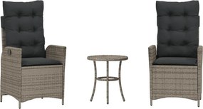 vidaXL 3 részes szürke polyrattan bisztrógarnitúra párnákkal