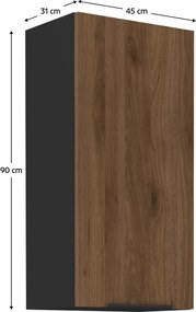 Felső szekrény, okapi dió/fekete, MENZO 45 G-90 1F