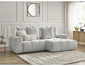 Világosszürke zsenília kinyitható-tárolóhelyes sarokkanapé (jobb oldali-heverő résszel) Roxelane – Bobochic Paris