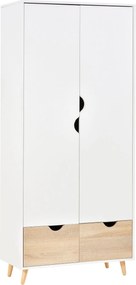 HOMCOM Kétajtós Szekrény 1 Polccal, 1 Akasztórúddal, 2 Fiókkal, Kifaragott Fogantyúkkal, Fehér 80x40x180cm | Aosom