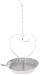 Függő fém etető Bird´s heart fehér, 18 x 21 cm