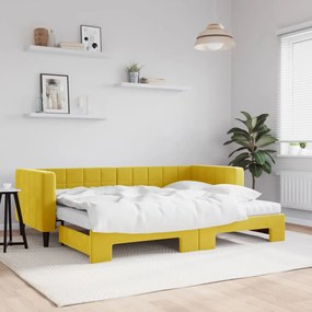 sárga kihúzható bársony heverő matraccal 80 x 200 cm