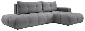 Kihúzható, kárpitozott L-alakú sarokülőgarnitúra ALMADA, jobb oldali, szürke