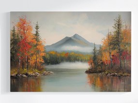 Vászonkép Canvas Tájkép Hegyek Erdő Tó Folyó Ősz Köd 60x40