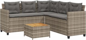 vidaXL L-alakú szürke polyrattan kerti kanapé asztallal és párnákkal