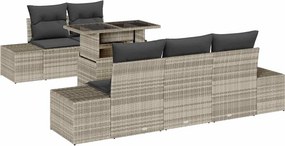 vidaXL Kanapé Szett párnával 6 pcs Világosszürke polirattan