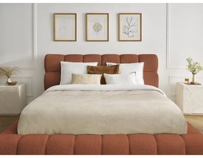 Narancssárga kárpitozott ágyneműtartós franciaágy ágyráccsal 160x200 cm Mont Blanc – Bobochic Paris