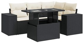5 részes fekete polyrattan kerti kanapészett párnákkal