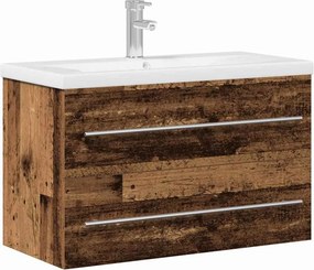 vidaXL Fürdőszobai mosdószekrény fiókkal Öreg fa 80 x 38,5 x 48 cm