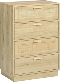 HOMCOM Éjjeliszekrény Rattán Hálós Fiókokkal Bojtstílusú Hálószobai Komód Állványzattal 60x38x88,5 cm Természetes | Aosom