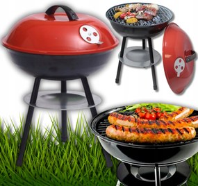 Kerti Grill Hordozható Faszenes Fedéllel Stabil Kerek Álló 36 CM