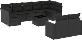 vidaXL 10 részes fekete polyrattan kerti ülőgarnitúra párnákkal