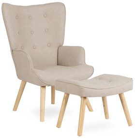 Füles Fotel Lábtartóval Bézs Színben. LOZANO 2