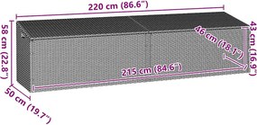 Világosszürke Polyrattan Kerti Tárolóláda 220X50X58 Cm