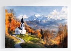 Vászonkép Canvas Tájkép Hegyek Alpok Ősz Templom 120x80