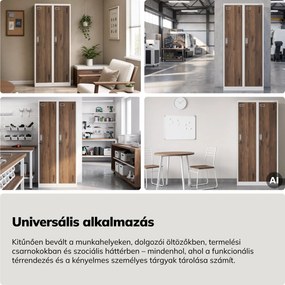 Munkavállalói szekrény, 4 rekeszes, fehér/dió, 800x1800x500 mm: KACPER Eco Design