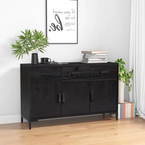 fekete tömör újrahasznosított fenyő tálalószekrény 110x35x70cm