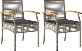 vidaXL 2 db szürke polyrattan és akácfa kerti szék párnákkal