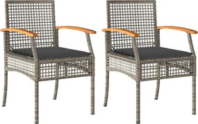 vidaXL 2 db szürke polyrattan és akácfa kerti szék párnákkal