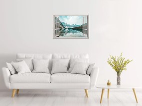Gario Vászonkép Nyitott ablak Türkizkék tó Méret: 90 x 60 cm