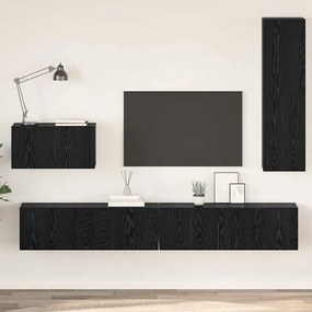 Fali TV Szekrény 4 pcs Musta tammi 200 x 30 x 30 cm Műanyag Fa