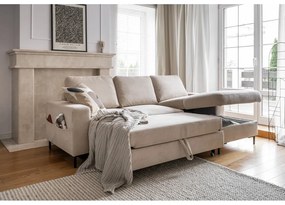 Bézs kordbársony kinyitható sarokkanapé (jobb oldali) Lofty Lilly – Miuform