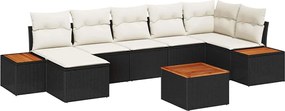 vidaXL Kerti Kanapé Szett párnával 8 pcs Fekete és Krém Polyrattan