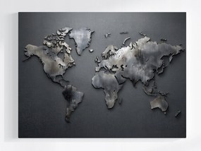 Canvas Vászonkép Világtérkép Fém Szürke Ipari Loft 100x75