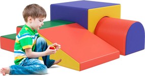 HOMCOM 4 darabos Hab Foam Építőelem Gyermekeknek - Puha Építőblokkok Mászó Játékblokk Tömör Szivacs Építőelemek Szett Babáknak és Kisgyermekeknek, Pir