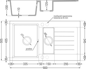 Mexen Matias - gránit mosogató 90,0x50,5 cm, 1,5 kamrás, fehér, 6502901505-20