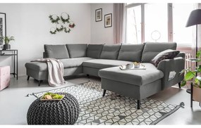 Stylish Stan világosszürke kinyitható U alakú bársony kanapé, bal oldali - Miuform